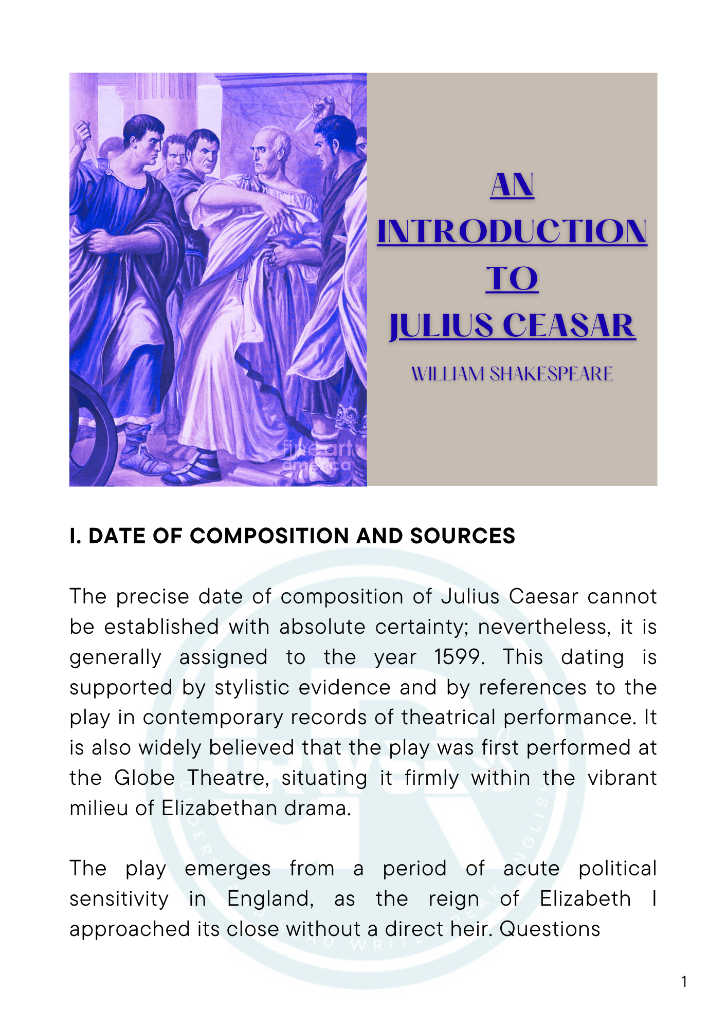 An Introduction to William Shakespeare’s Julius Ceasar